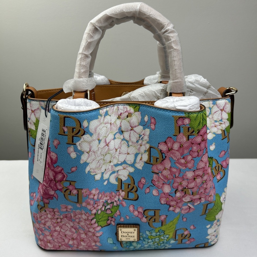 NWT Dooney & Bourke Blue Hydrangeas Brenna Bag Handbag Purse Floral B2HYM1905